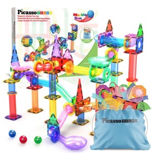 PICASSO-TILES Marble Run Magnetic Tiles for Kids, Construction Magnet Tiles Race Track Building Blocks STEM Toy, 61 PCS - 1 of 4