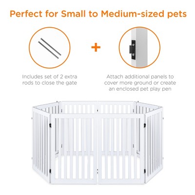White Solid Wood Freestanding Pet Gate with Swing Door