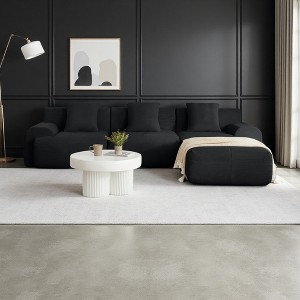 113" Modern L-Shaped Sectional Sofa, Corduroy, Deep Seats, Movable Ottoman, No Assembly - 1 of 4