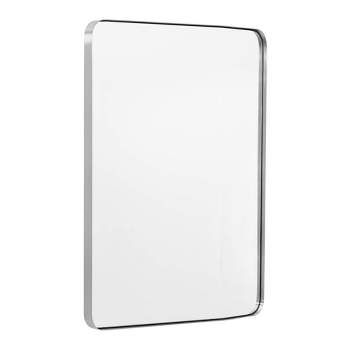 ANDY STAR Modern Decorative 22 x 30 Inch Rectangular Wall Mounted Hanging Bathroom Vanity Mirror with Stainless Steel Metal Frame, Brushed Nickel