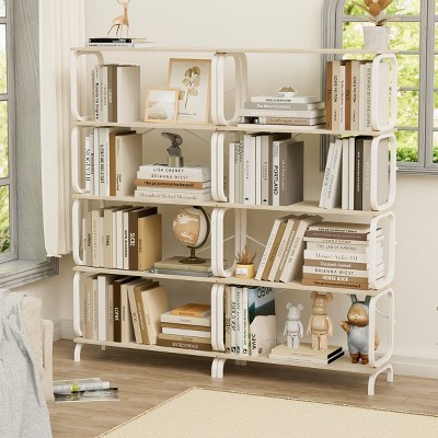 Wood Industrial Console Bookshelf,5-Tier Shelf with Open Shelves and Metal Frame,Living Room Freestanding Display Storage Rack-Baofuwish