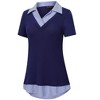 BLUEMING Womens Summer T-Shirts V Neck Faux Layering Shirts Color Block Polo Shirts Plaid Teacher Shirts - 3 of 4