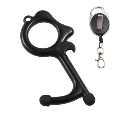 Zodaca Door Opener, 2 Stylus Ends Touchless Clean Key, Retractable Keychain Included (Black)
