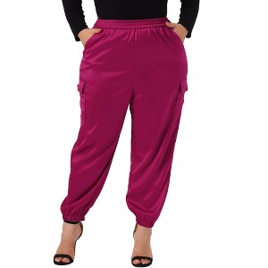 Agnes Orinda Women's Plus Size Satin Elastic Waist Athleisure Ankle Length Casual Jogger Pants - 1 of 4