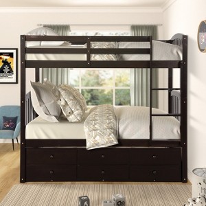 YOOCOZZ Twin Bunk Bed with Ladder and Safety Rail, Twin Trundle Bed with 3 Drawers – Ideal for Bedroom & Guest Room Furniture-Gray - 1 of 4