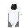 Hudson Baby Infant Boy Cotton Bodysuit, Pant and Shoe Set, Tweed Tux - 2 of 4
