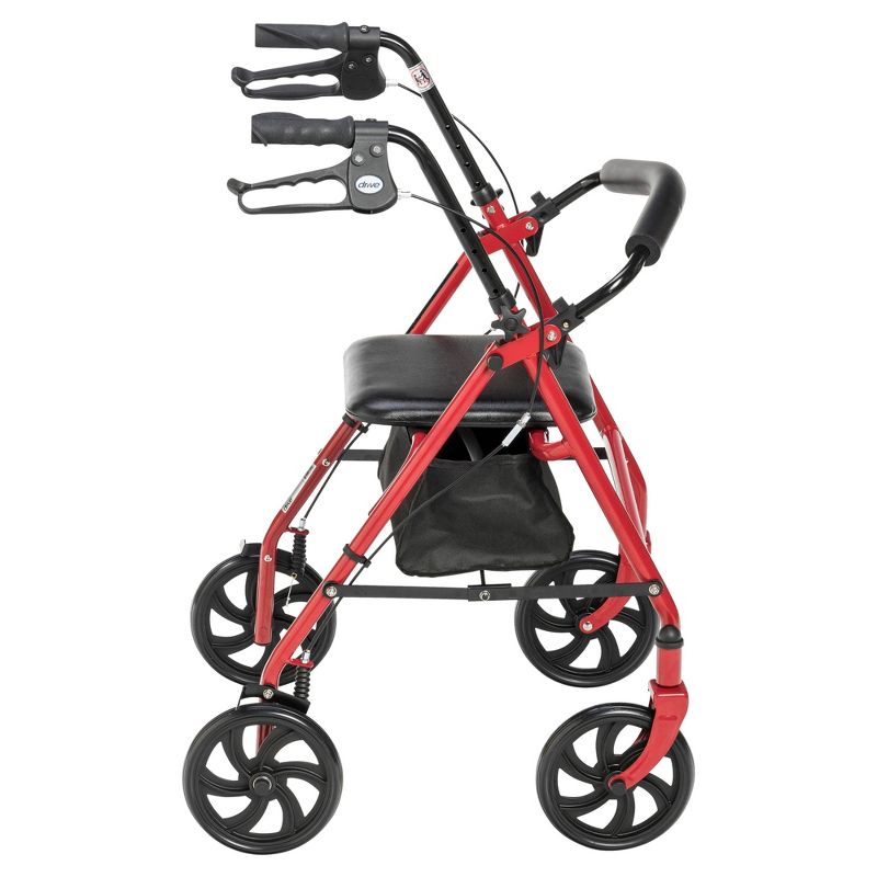 Drive Medical Four Wheel Walker Rollator with Fold Up Removable Back Support, Red, 3 of 10