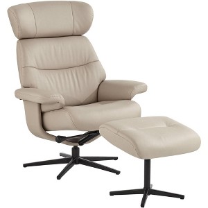 BenchMaster Bruce Mushroom Faux Leather Recliner Chair Modern with Ottoman Footrest Ergonomic Manual Reclining Swivel for Bedroom - 1 of 4
