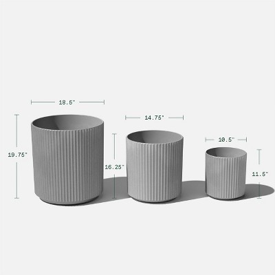 Gray Fluted Concrete-Composite Indoor/Outdoor Planter Set
