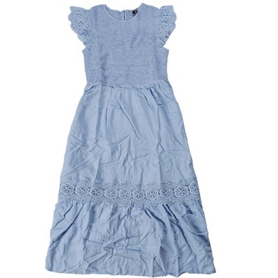 INSPIRE CHIC Women's Flutter Sleeve Lace Trim Smocked Ruffle Flowy Beach Dress