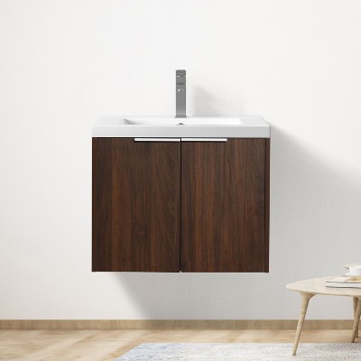 NicBex Floating Bathroom Vanity with Sink,Bathroom Sink Vanity with Soft Close Doors,Modern Bathroom Sink Cabinet for Bathroom,Oak/Walnut