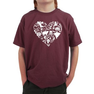 LA Pop Art Halloween Heart - Boy's Word Art T-Shirt Maroon X Small - 1 of 4