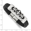 Black Bow Jewelry Stainless Steel & Black Leather Fleur de Lis Shield Bracelet, 8.25 In - image 4 of 4