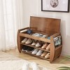 Shoe Stool, Entrance Shoe Cabinet, Bamboo Wooden Shoe Organizer with Hidden Storage Space, Removable Cushions - 4 of 4