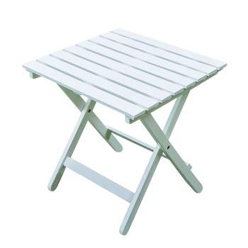 Merry Products Authentic Acacia Hardwood Compact Flat Folding Adirondack Slatted Side Table Outdoor Patio Furniture, White