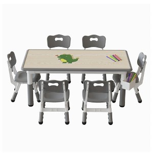 Kids Table and 6 Chairs Set, Height Adjustable Table Chair Sets for Ages 2-10, with Storage Box, Non-Slip Legs, Arts & Crafts Table - 1 of 4