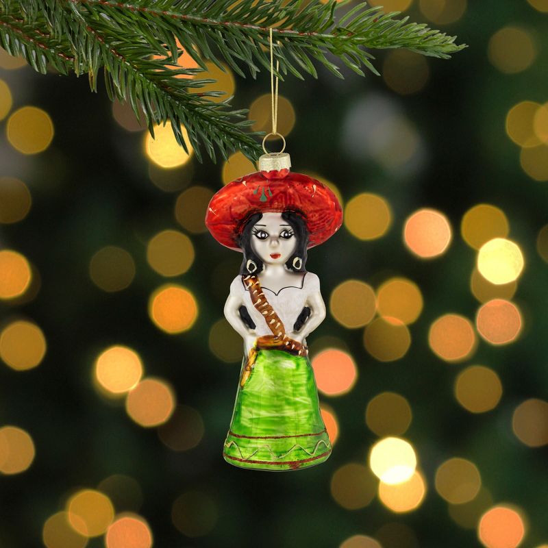 Northlight 5.75" Red and Green Latina Lady Glass Christmas Ornament, 2 of 6