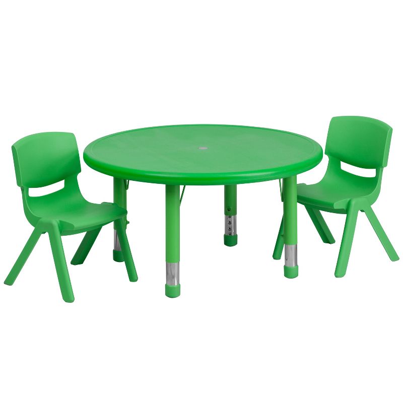 Emma and Oliver 33" Round Plastic Height Adjustable Activity Table Set with 2 Chairs, 1 of 3