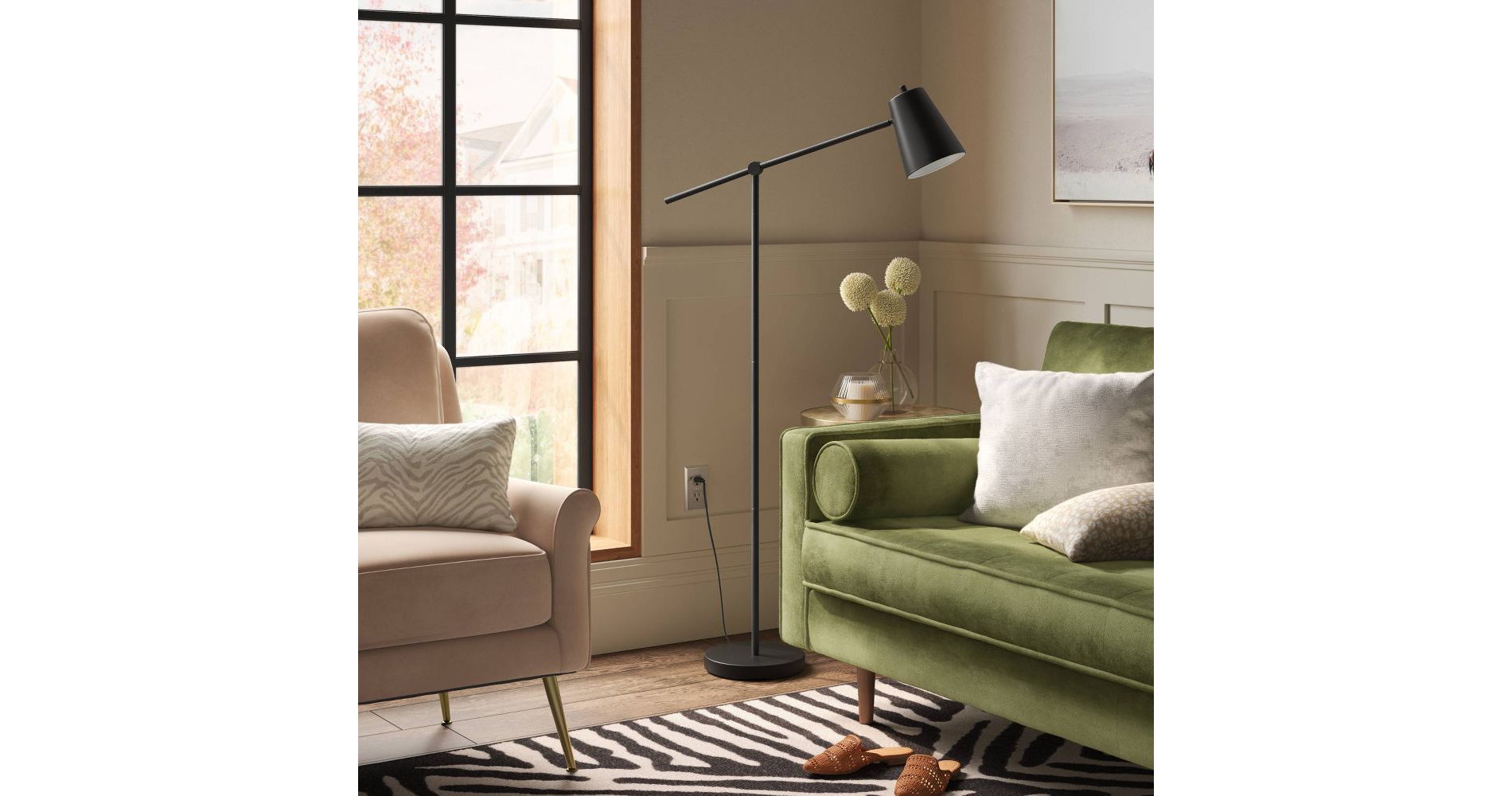 Open Box (Final Sale) - Cantilever Floor Lamp Brass - Threshold: Adjustable Swivel Arm Metal Shade ETL Listed