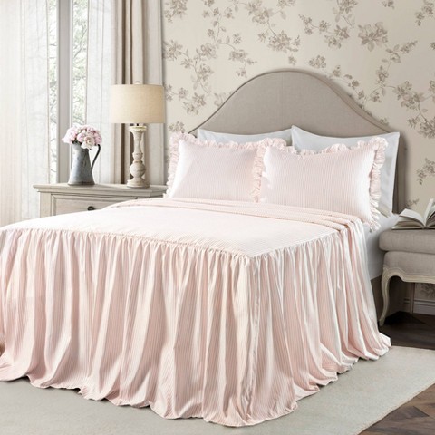Lush Decor Queen 3pc Ticking Stripe Bedspread Set Blush - Lush Décor: Lightweight Shabby Chic Bedding with Ruffles, Includes 2 Shams