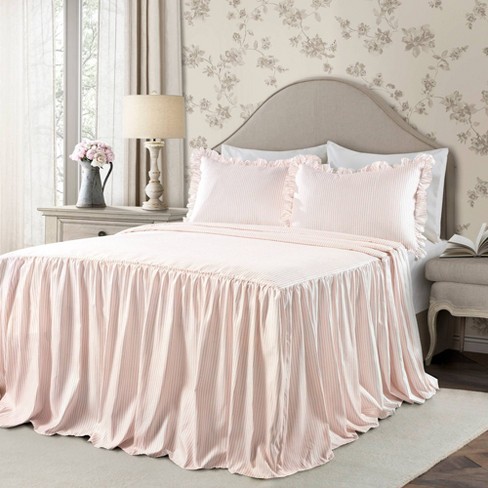 Queen 3pc Ticking Stripe Bedspread Set Blush - Lush Décor : Target