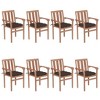 vidaXL Patio Chair Set of 8 Natural wood, Taupe cushion - 2 of 4