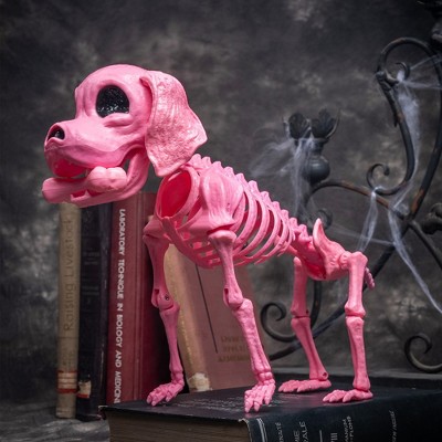Joyfy 12.6’’ Pink Puppy Skeleton with Posable Joints, Full Body Dog Skeleton for Graveyard Haunted House Party Halloween Indoor Outdoor Decor