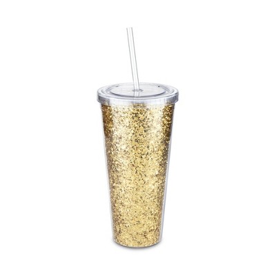 520ML Glitter Water Bottle Double Layer Tumbler with straw Water