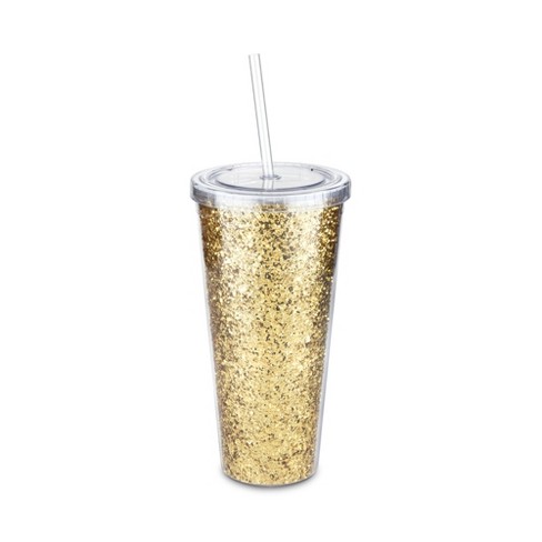 Insulated Double Wall Tumbler Cup with Lid and Straw Glittering