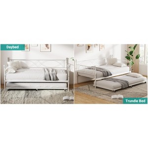 Twin Size Daybed, Metal Daybed Frame with Trundle, Heavy Duty Metal Slats, Mattress Foundation Platform Sofa Bed - 1 of 4