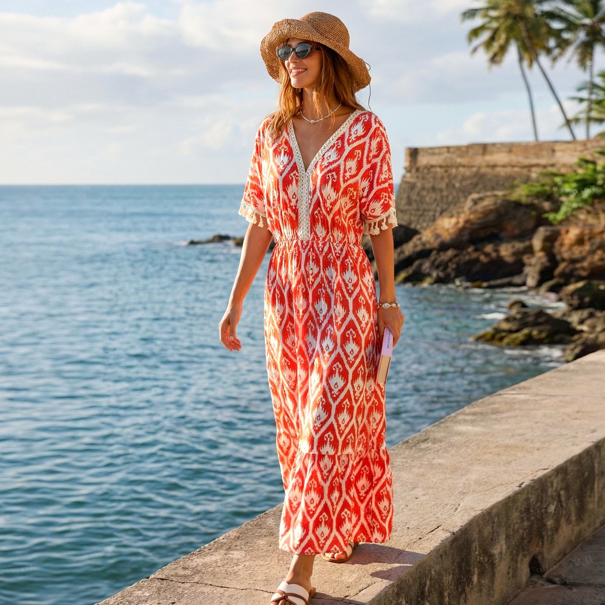 Женские платья Cupshe Women's Boho Chic Ikat Print Maxi Dress-S-Orange — фото 2