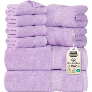 Towels 8 Piece Premium Towel Set, 2 Bath, 2 Hand, and 4 Wash Cloths, 600 GSM 100% Ring Spun Cotton - 1 of 4