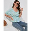 Women's V Neck Half Lantern Sleeve Shirts Babydoll Tops Blouse Casual Tunic Tops - 4 of 4