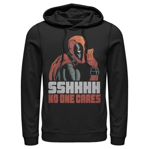 Men's Marvel Deadpool No One Cares Pull Over Hoodie - Black - Small