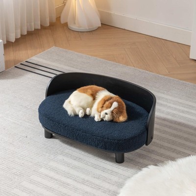 FURNIinspire Elevated Dog Bed Pet Sofa with Solid Wood Legs and Bent Wood Back,Velvet Cushion,26.77"*15.75"*11.02"