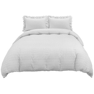 PiccoCasa Microfiber Soft Zippered Seersucker Lightweight Duvet Cover Set with Corner Ties 3 Pcs - 1 of 4