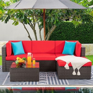 Celebalcony 5 Piece Patio Conversation Set All Weather Wicker Rattan Patio Sofa Outdoor Sectional Seating Group With Cushions - 1 of 4