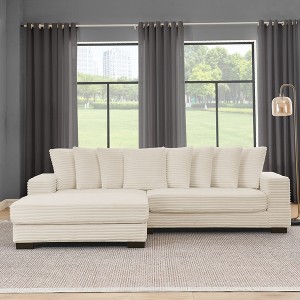 Racxily Corduroy Sofa with Ottoman, L-Shaped Convertible Sofa, 3 Seat Modern Upholstered Sleeper, Beige - 1 of 4