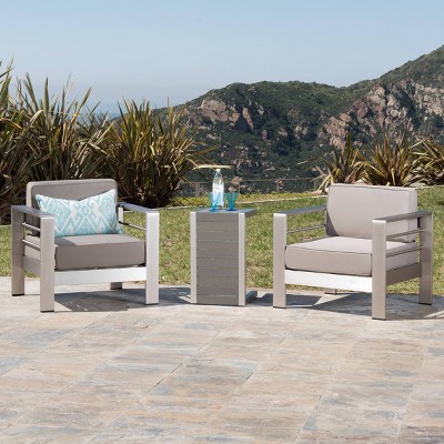 Cape Coral 3pc Aluminum and Polymer Wood Chat Set Khaki - Christopher Knight Home