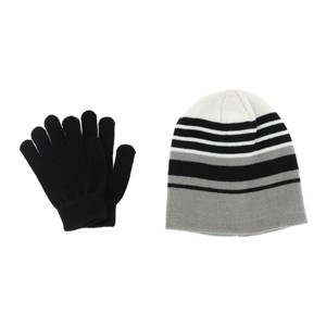 Grand Sierra Girl's 4-6x Striped 2-Piece Winter Beanie and Glove Set - 1 of 4