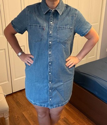 collared denim mini dress Avec Les Filles Women's Short-Sleeve - Dark Rinse ZIZI Boutique Baby × Disney Elsa lined finish delivers composed Color:peach