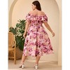 Women's Off The Shoulde Vintage 1950s Ruffle Floral Cocktail Party Dress with Puff Sleeves - 4 of 4