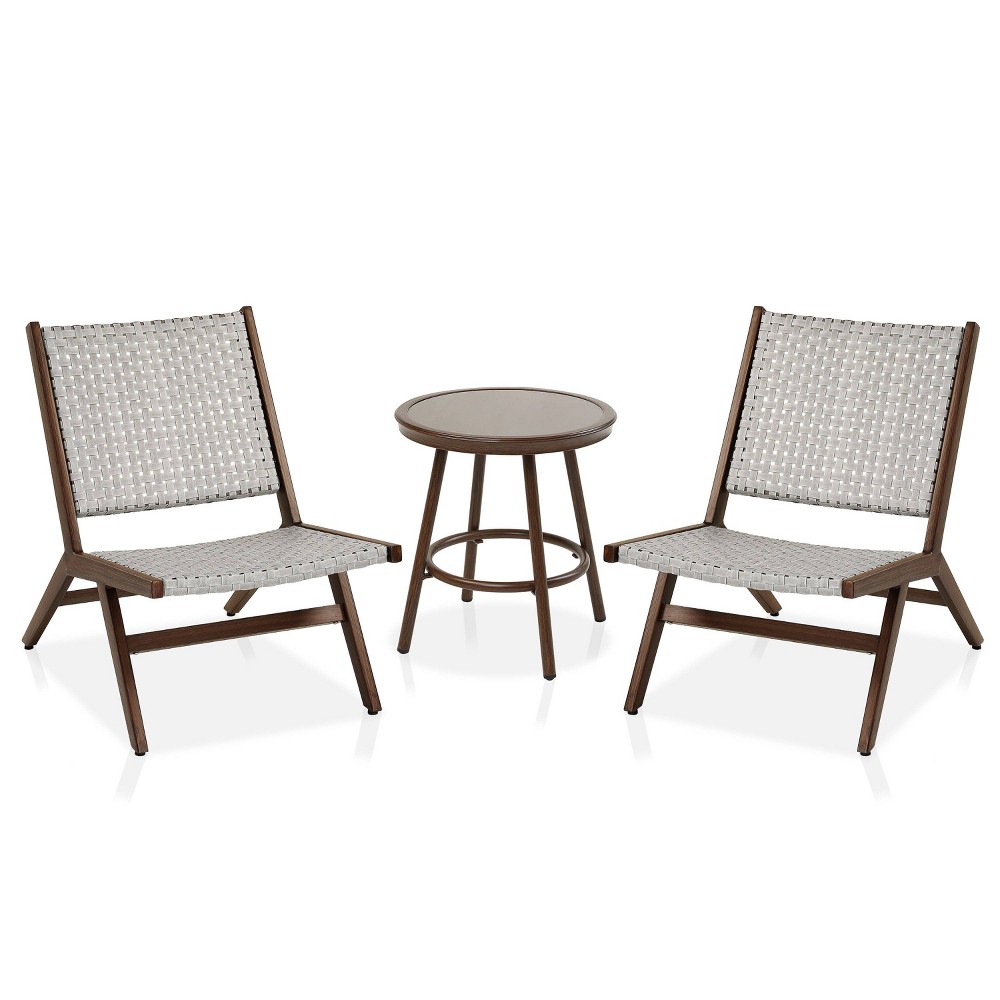 HOMES: Inside + Out 3pc Spanos Park Transitional Seating Set Walnut/Light Gray : Aluminum Frame, No Upholstery, Splayed Legs