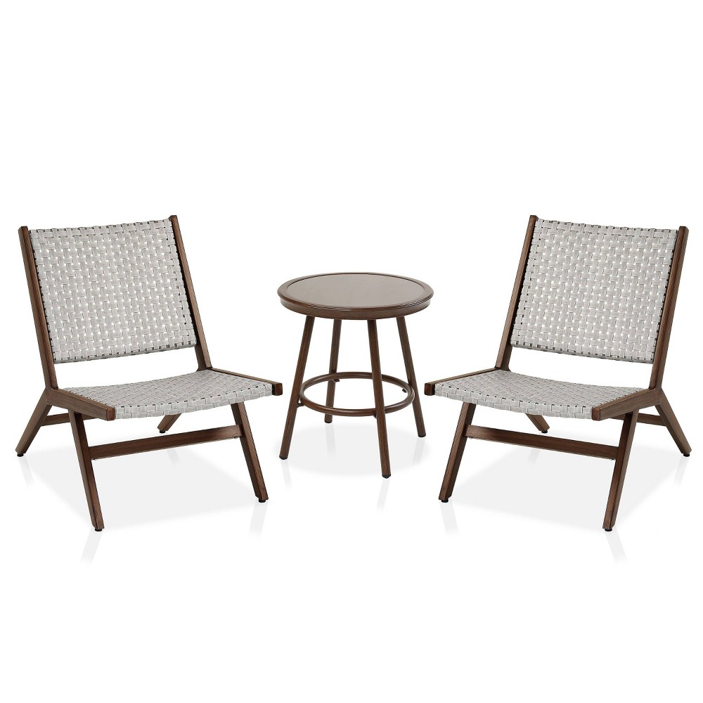 Photos - Garden Furniture 3pc Spanos Park Transitional Seating Set Walnut/Light Gray - HOMES: Inside