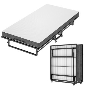 Folding Rollaway Guest Bed with Memory Foam Mattress and Side Storage Pocket - 1 of 4