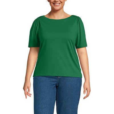 Lands' End Women's Elbow Sleeve Supima Cotton Boatneck T-Shirt