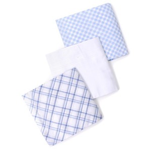 TheDapperTie Men's White Solid And Blue Plaid 100% Cotton 3 PCS Handkerchiefs - 1 of 4