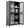 Vynxaria Classic Double-Door Cabinet with Waffle-Grids Glass and Adjustable Shelves - 4 of 4