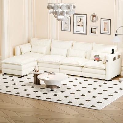 DYHOME Modular Sectional Sofa L Shaped Couch, 4 Seat Sofa Set with Ottoman and Pillows, Chenille Fabric