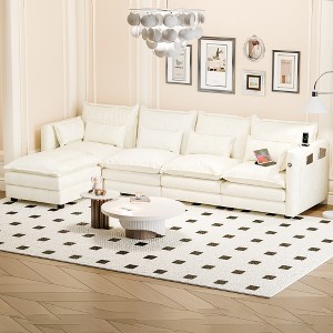 DYHOME Modular Sectional Sofa L Shaped Couch, 4 Seat Sofa Set with Ottoman and Pillows, Chenille Fabric - 1 of 4